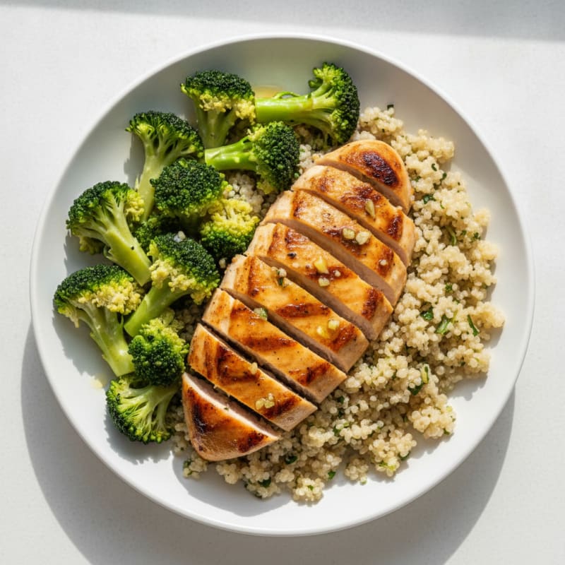 Grilled Chicken Breast with Quinoa and Steamed Broccoli