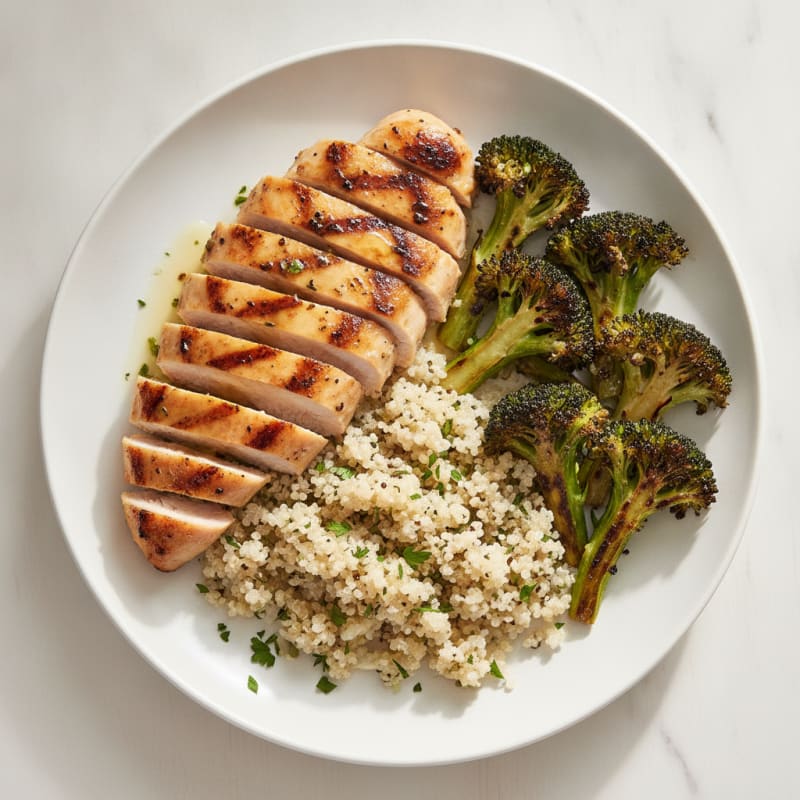 Grilled Chicken Breast with Quinoa and Roasted Broccoli