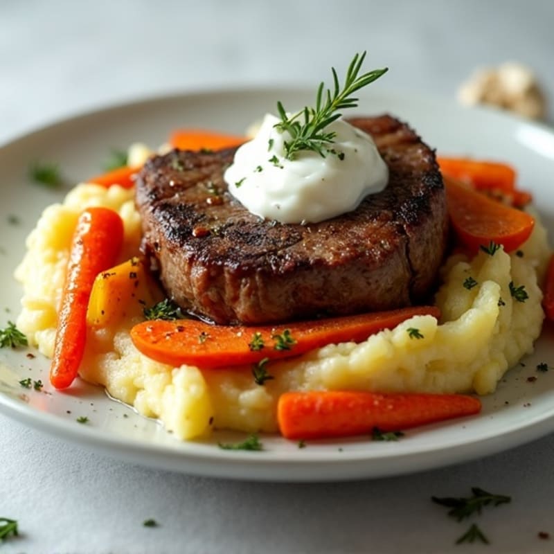 Tender Slow Cooked Chuck Roast with Creamy Garlic Mashed Potatoes and Roasted Root Vegetables