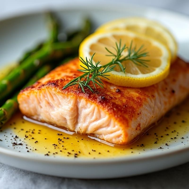 Crispy Pan-Seared Salmon with Lemon-Dill Roasted Asparagus