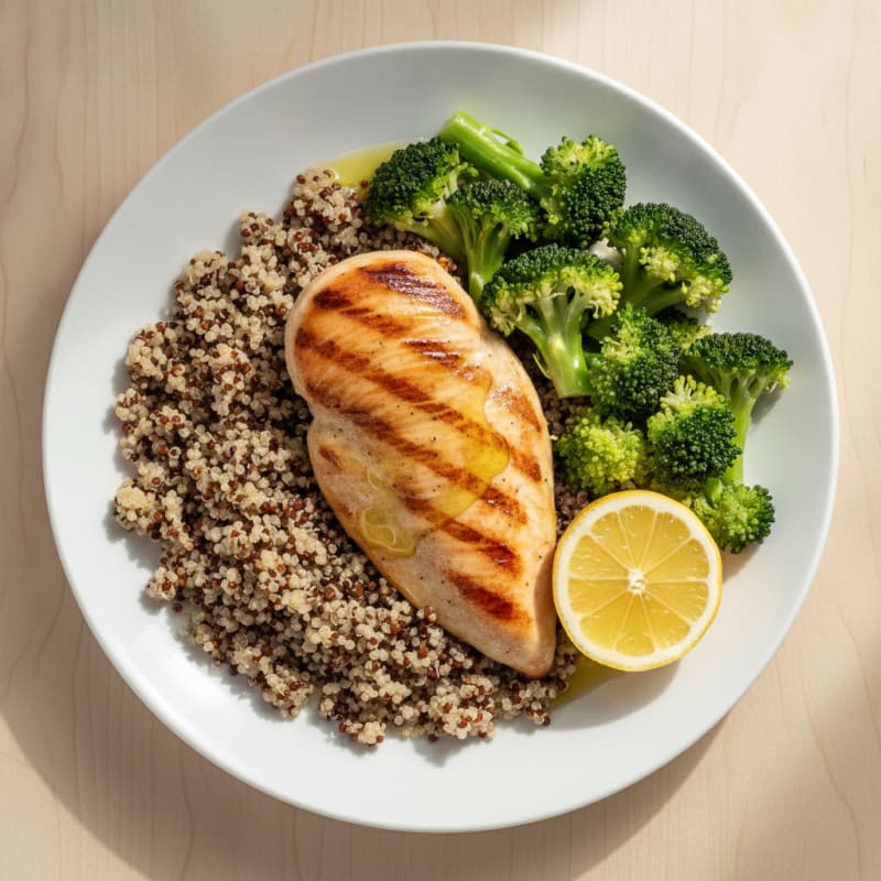 Grilled Chicken Breast with Quinoa and Steamed Broccoli