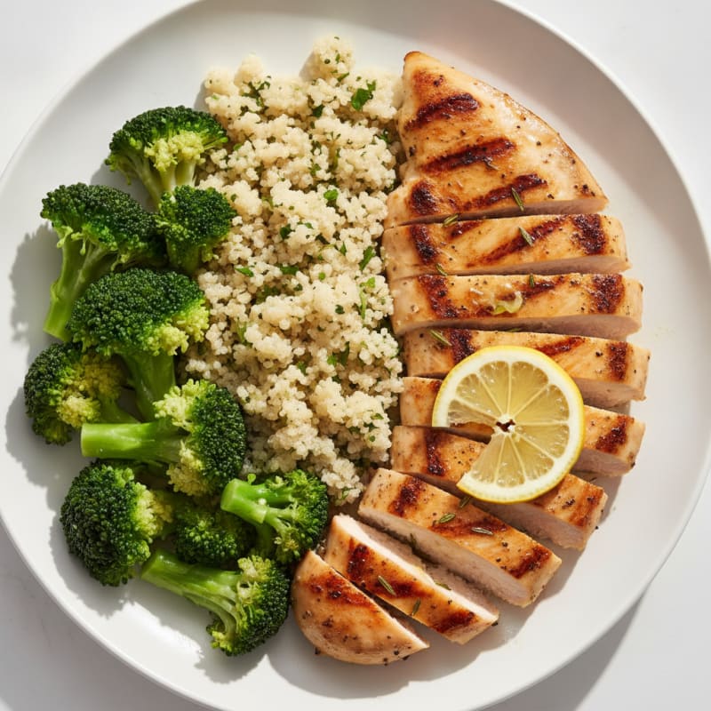 Grilled Chicken Breast with Quinoa and Steamed Broccoli