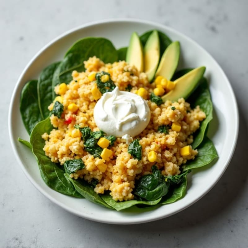 Egg White and Turkey Spinach Scramble with Cottage Cheese