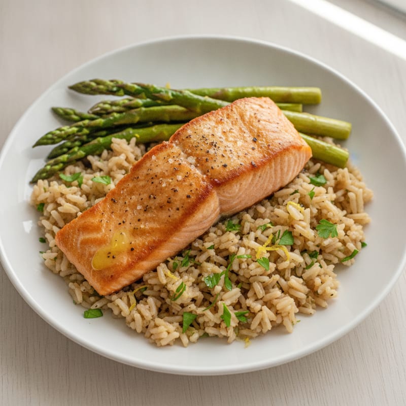 Pan-Seared Salmon with Lemon-Herb Rice