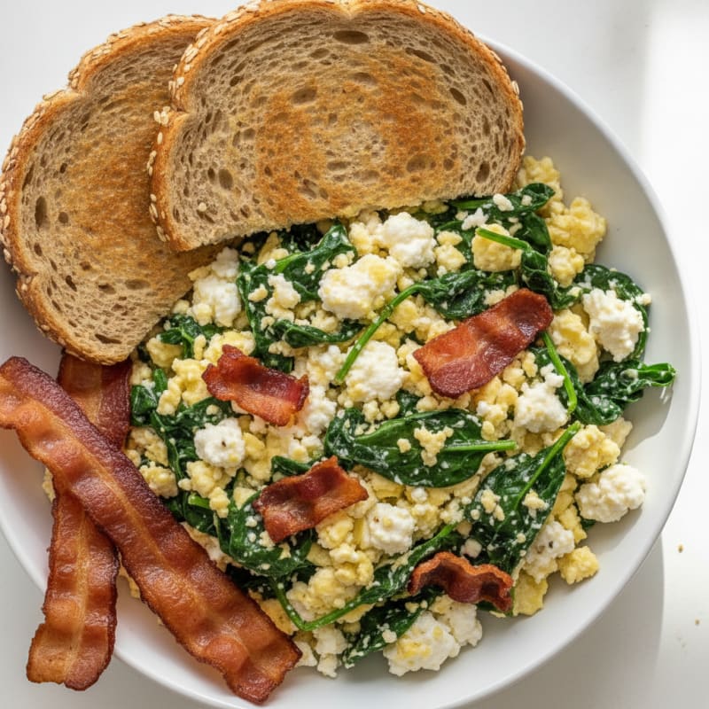 Cottage Cheese Scramble with Spinach and Turkey Bacon