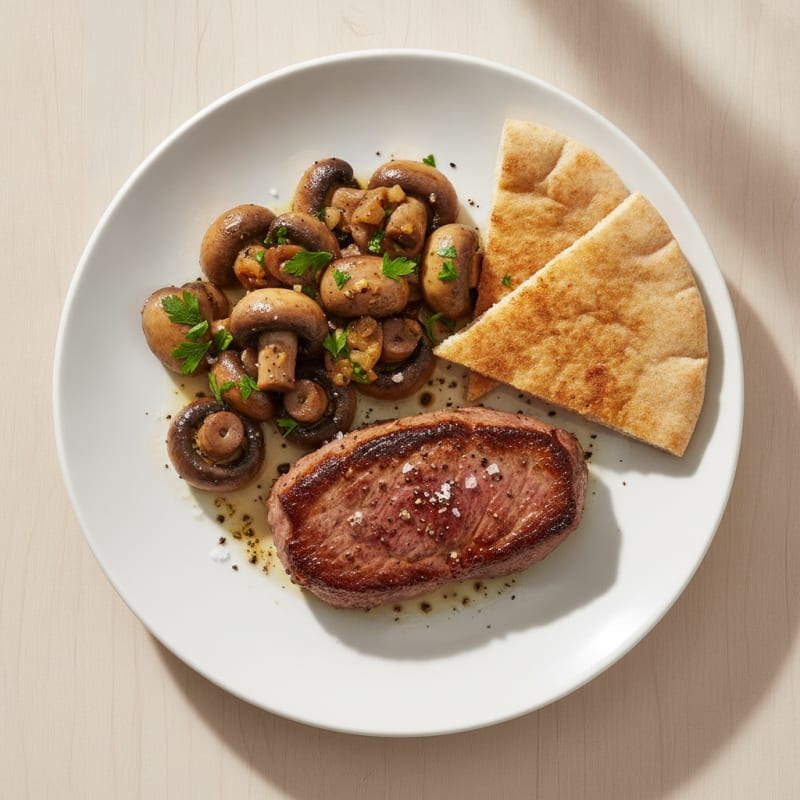 Pan-Seared Ostrich with Garlic Mushrooms
