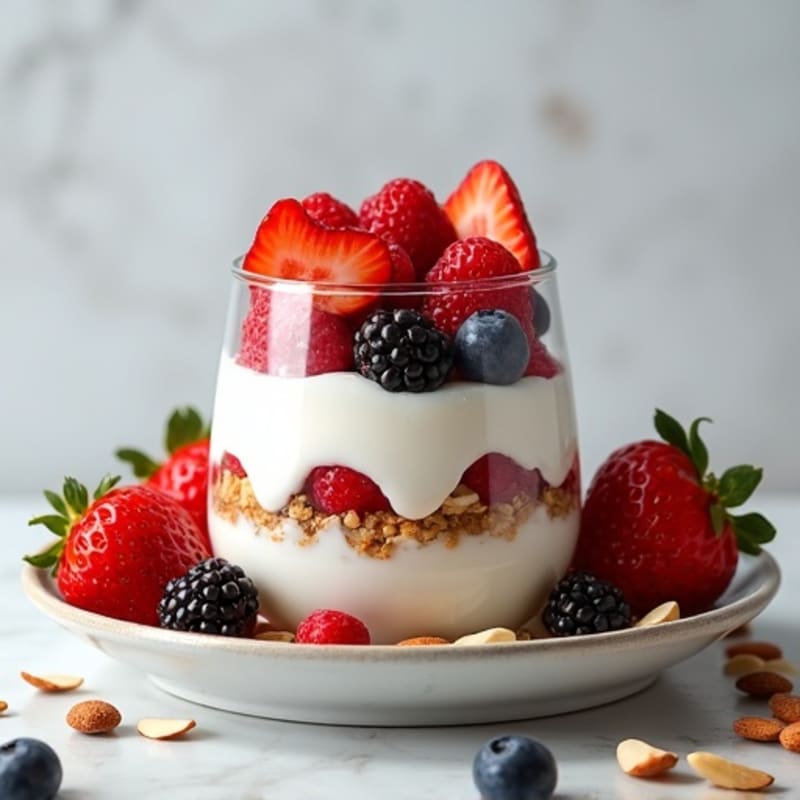 Greek Yogurt Protein Parfait with Mixed Berries and Almonds
