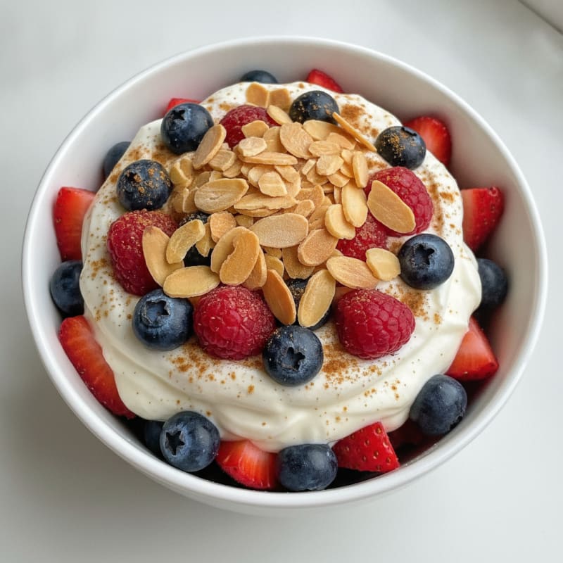 Greek Yogurt Protein Parfait with Mixed Berries and Almonds