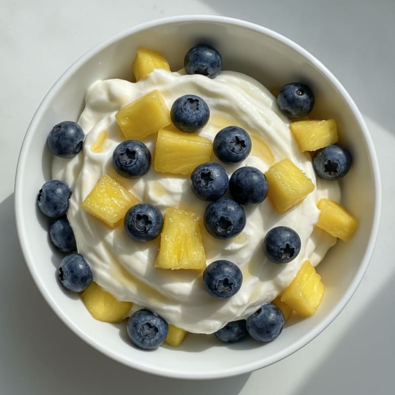 Greek Yogurt Parfait with Pineapple, Blueberries, and Protein Powder