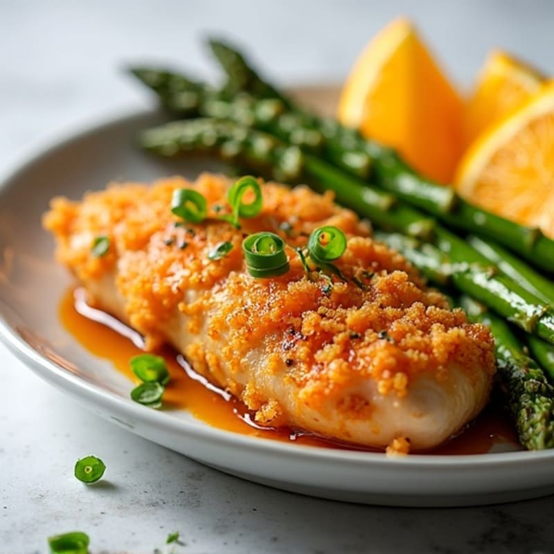 Crispy Orange Chicken with Roasted Asparagus