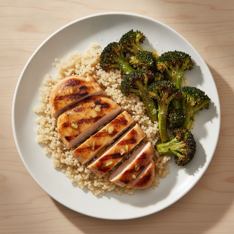 Grilled Chicken Breast with Quinoa and Roasted Broccoli
