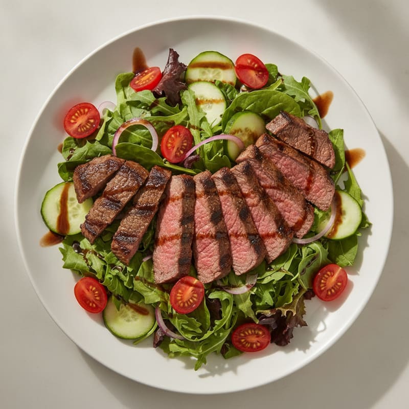 Grilled Beef Steak Salad with Mixed Greens and Cherry Tomatoes