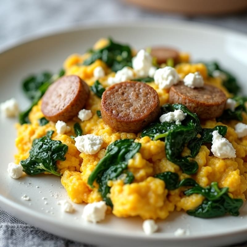 Egg White and Spinach Scramble with Turkey Sausage