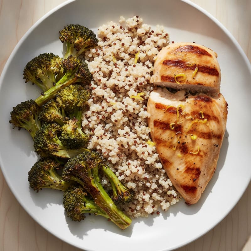 Grilled Chicken Breast with Quinoa and Roasted Broccoli
