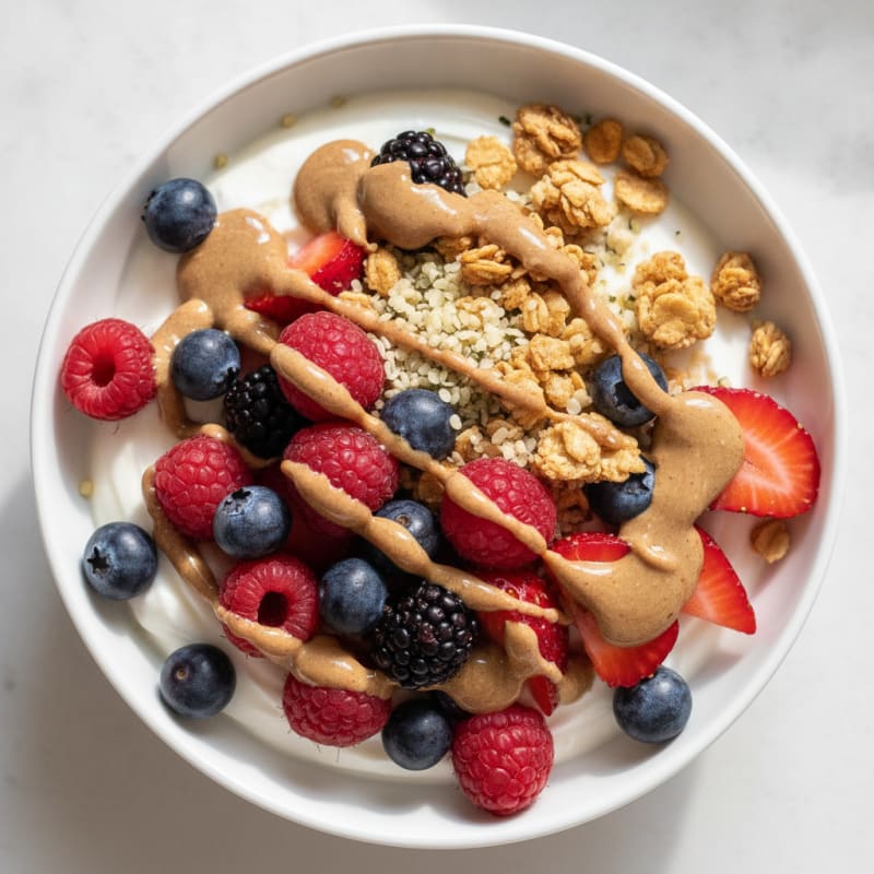 Creamy Greek Yogurt Parfait with Mixed Berries and Almond Butter