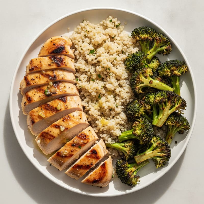 Grilled Chicken Breast with Roasted Broccoli and Quinoa