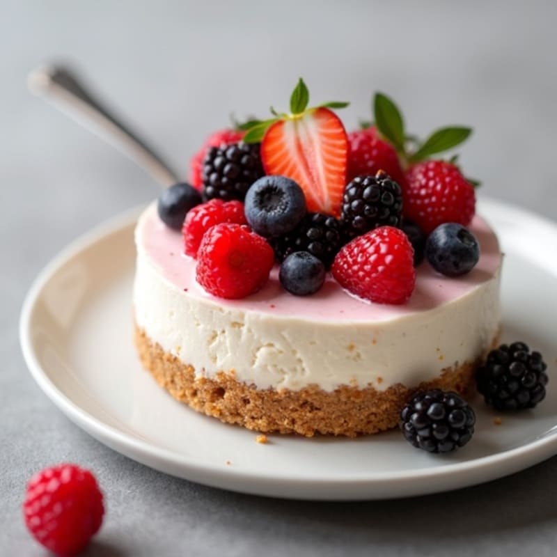 Creamy Greek Yogurt Protein Cheesecake with Mixed Berries
