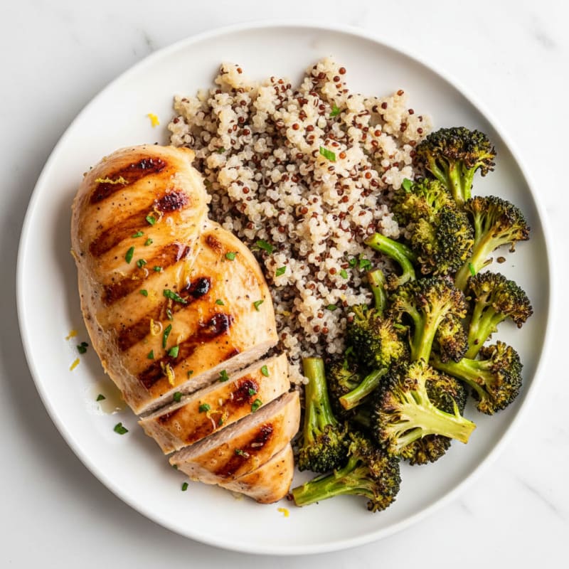 Grilled Chicken Breast with Quinoa and Roasted Broccoli