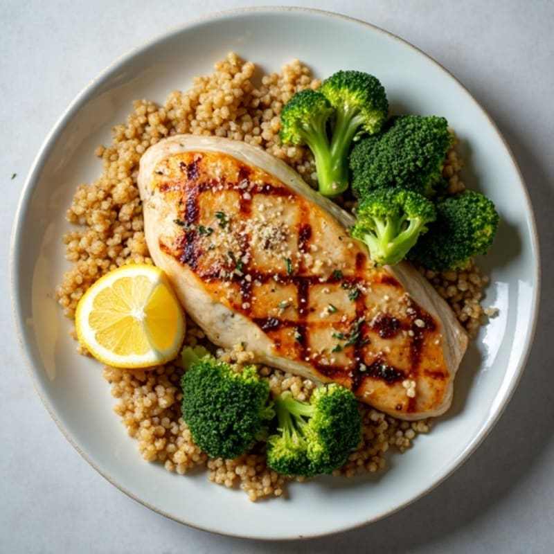Grilled Chicken Breast with Quinoa and Roasted Broccoli