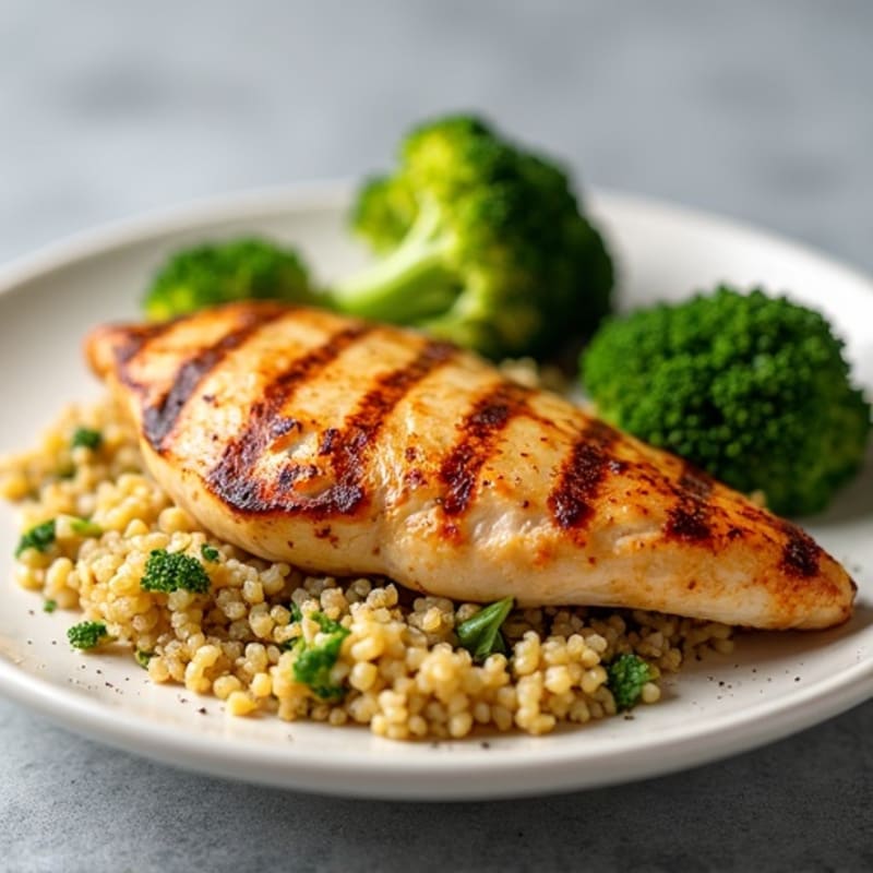 Grilled Chicken Breast with Roasted Broccoli and Quinoa