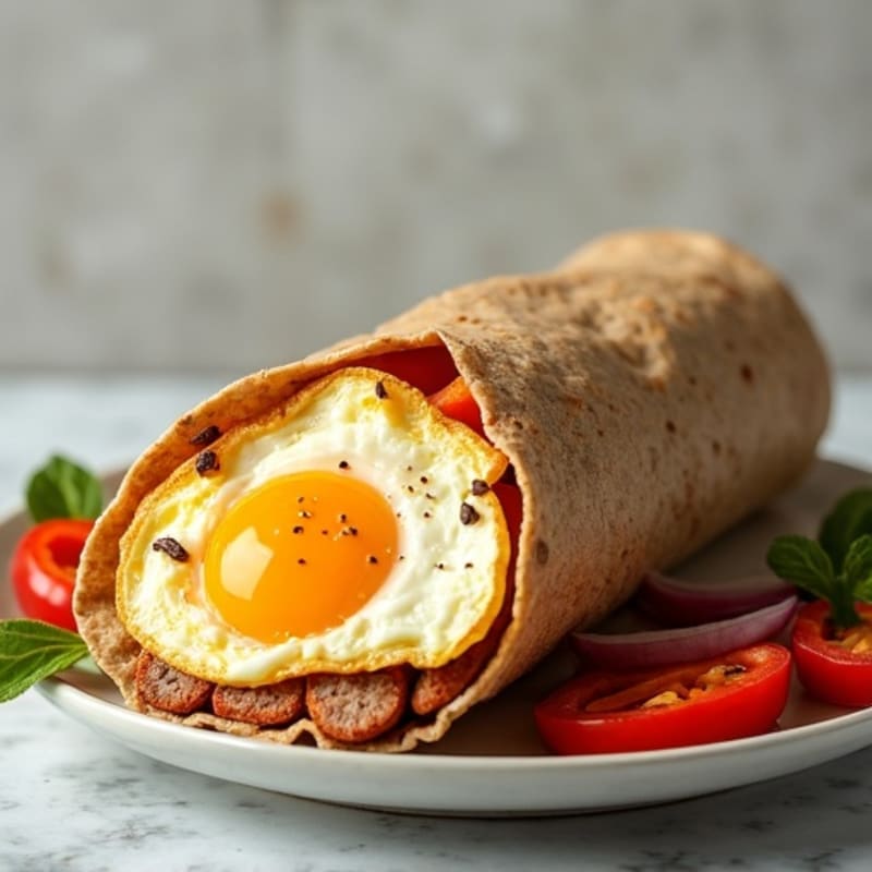 Fluffy Egg and Lean Turkey Sausage Whole Wheat Breakfast Burrito with Roasted Vegetables