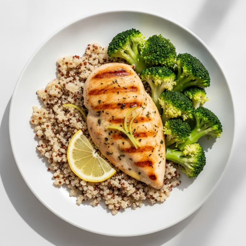 Grilled Chicken Breast with Quinoa and Steamed Broccoli
