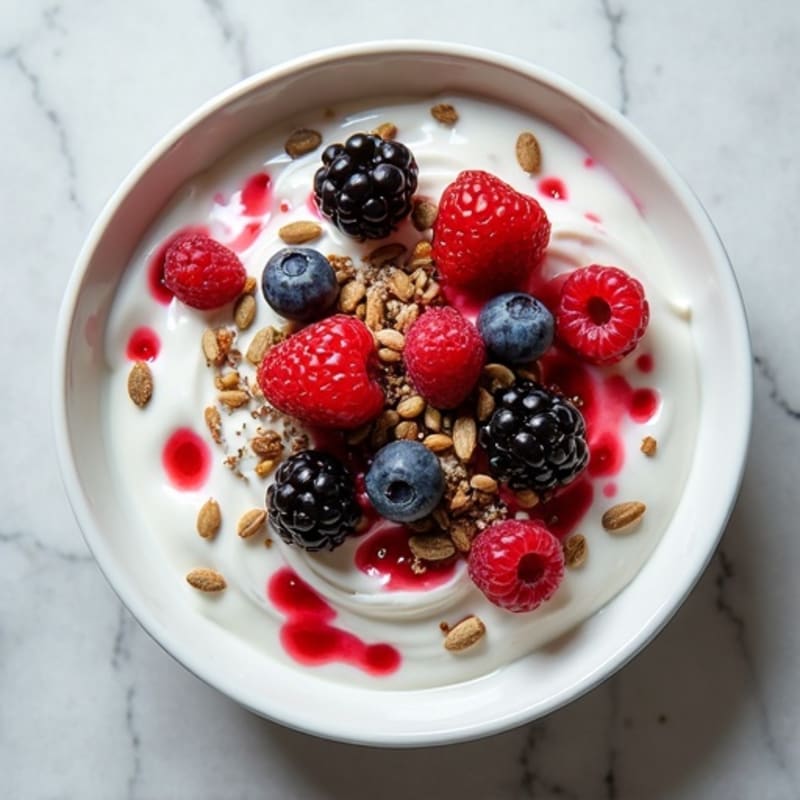 High-Protein Creamy Greek Yogurt with Mixed Berries and Crunchy Seeds