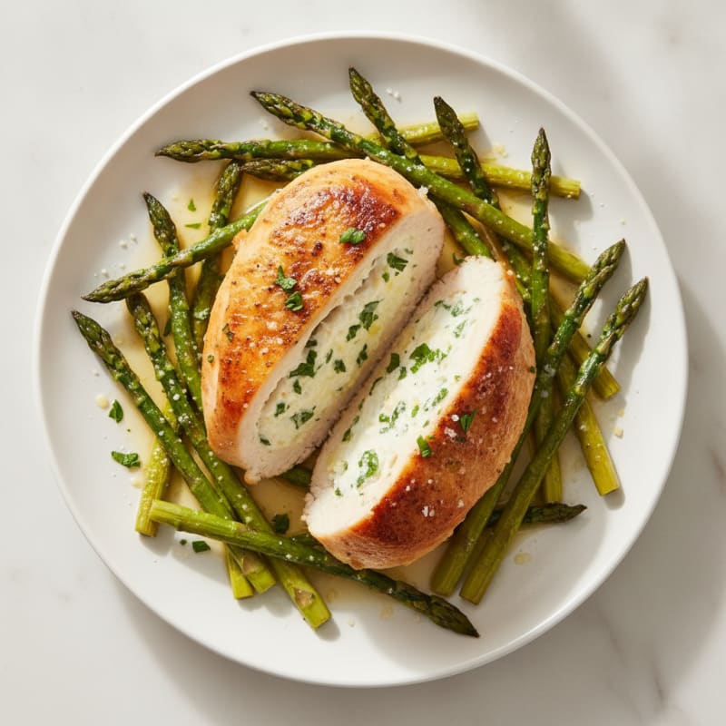 Lemon-Herb Ricotta Stuffed Chicken with Roasted Asparagus