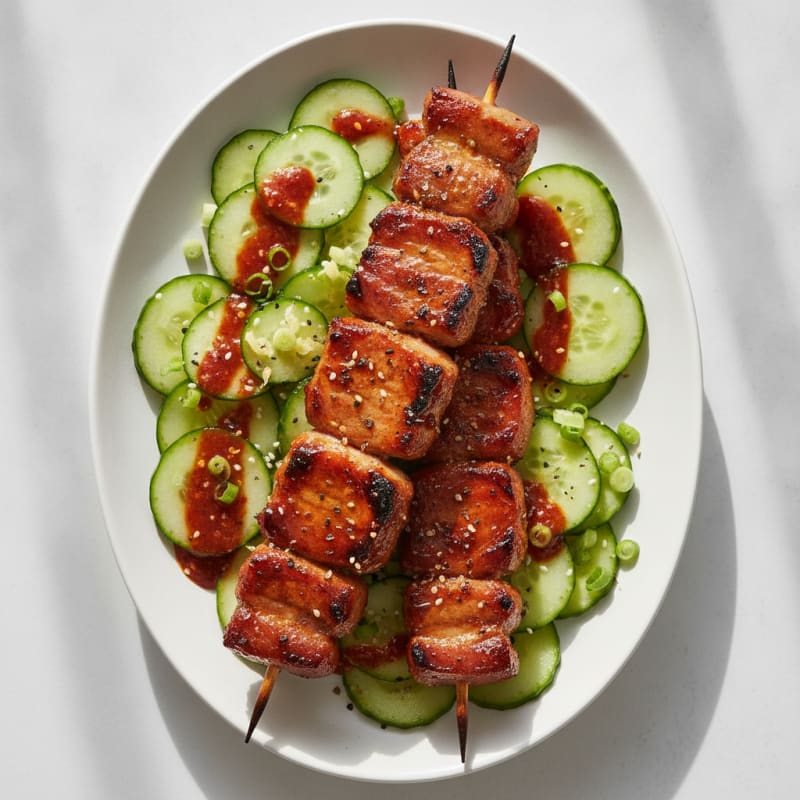 Spicy Gochujang Pork Belly Skewers