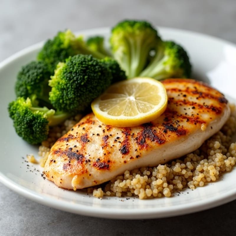 Grilled Chicken Breast with Quinoa and Roasted Broccoli