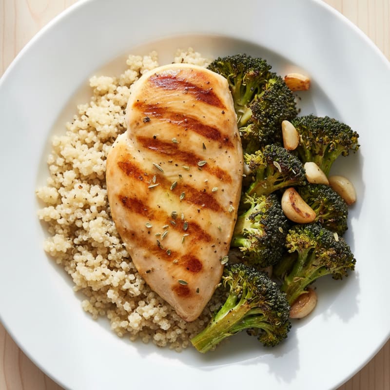 Grilled Chicken Breast with Quinoa and Roasted Broccoli
