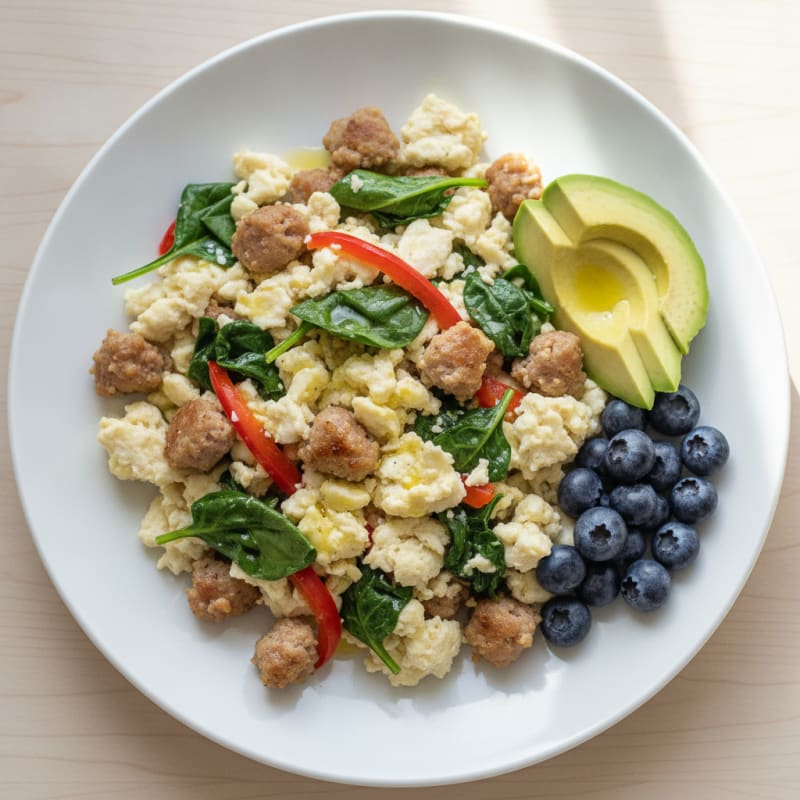 Egg White Scramble with Turkey Sausage and Spinach