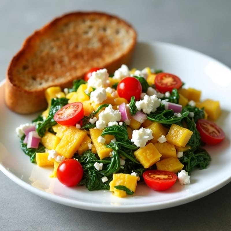 Fluffy Egg White Spinach Feta Scramble