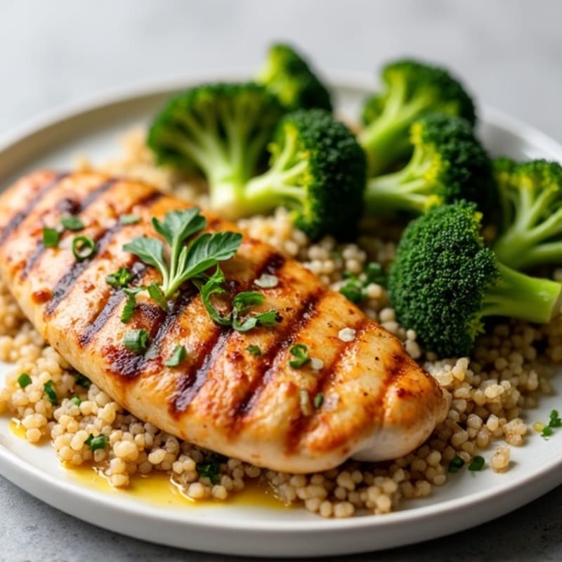 Grilled Chicken Breast with Quinoa and Roasted Broccoli