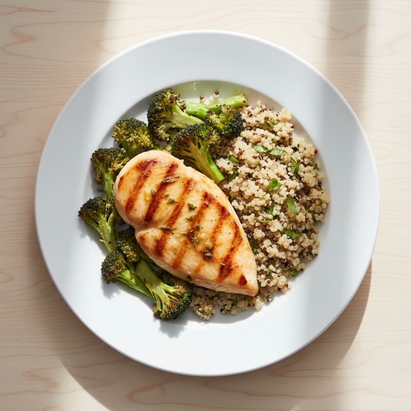 Grilled Chicken Breast with Roasted Broccoli and Quinoa