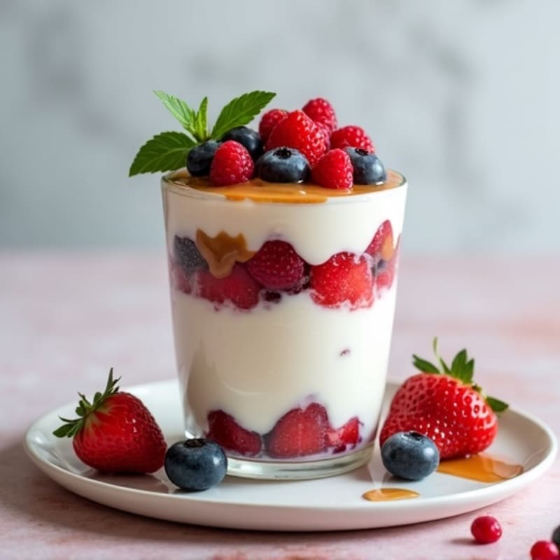 Greek Yogurt Protein Parfait with Mixed Berries and Almond Butter