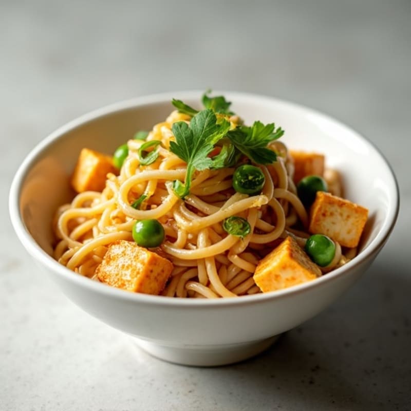 Creamy Peanut-Ginger Rice Noodles with Crispy Tofu