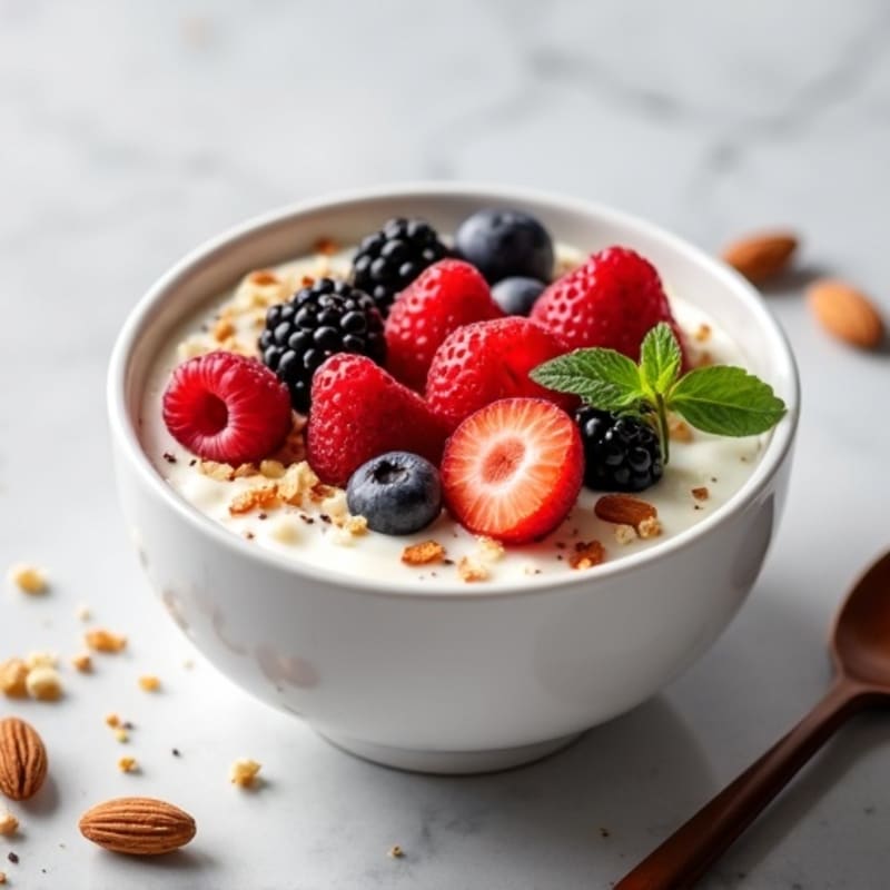 Creamy Protein Yogurt Bowl with Mixed Berries and Almonds
