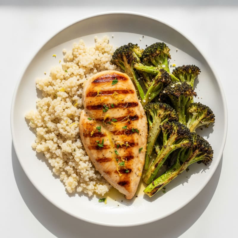Grilled Chicken Breast with Quinoa and Roasted Broccoli