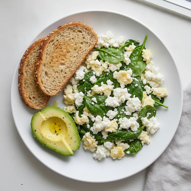 Egg White and Spinach Scramble with Cottage Cheese