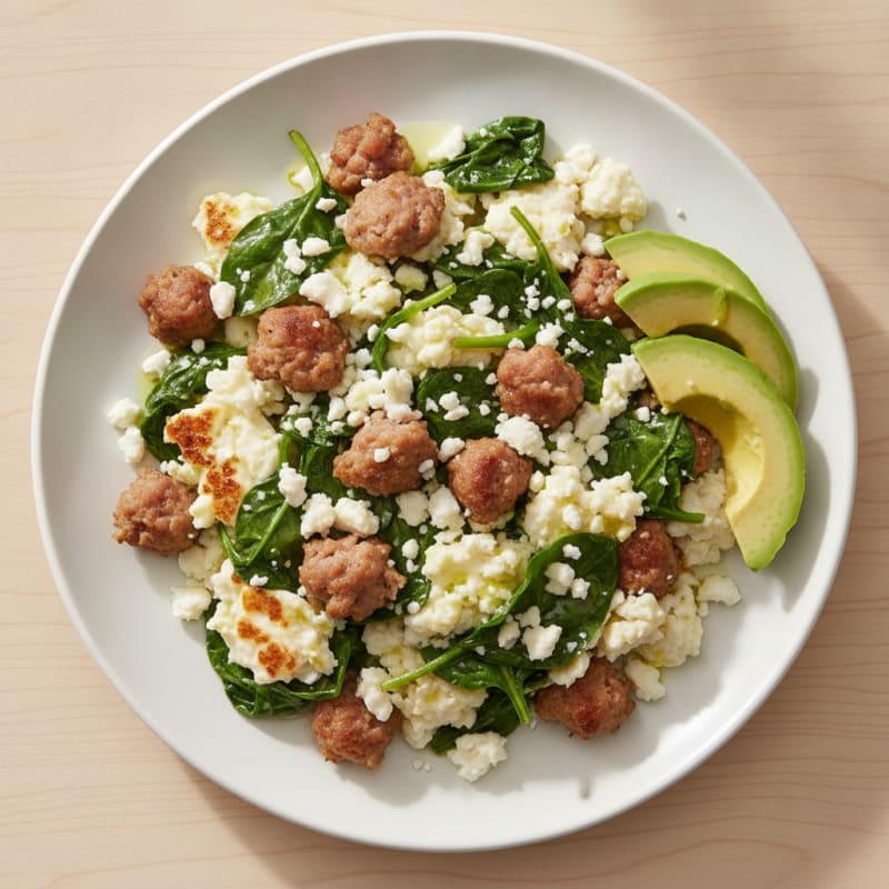 Egg White and Turkey Sausage Scramble with Spinach and Feta