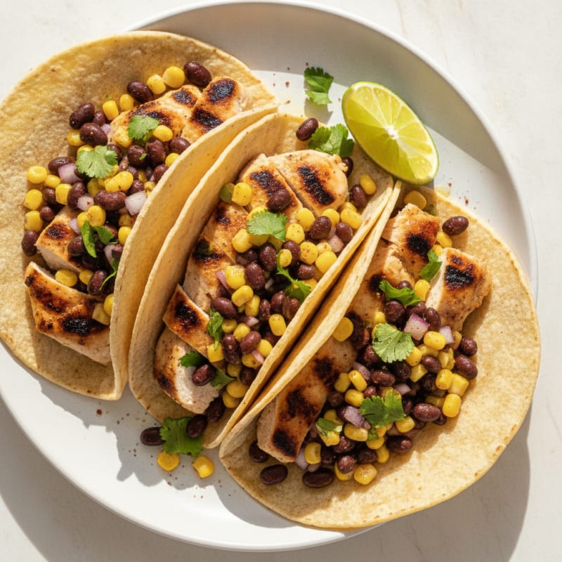 Grilled Chicken Tacos with Black Bean and Corn Salsa