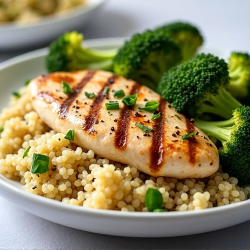 Grilled Chicken Breast with Quinoa and Roasted Broccoli