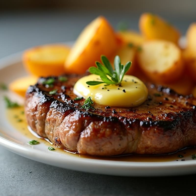 Pan-Seared Garlic Butter Steak with Crispy Roasted Potatoes