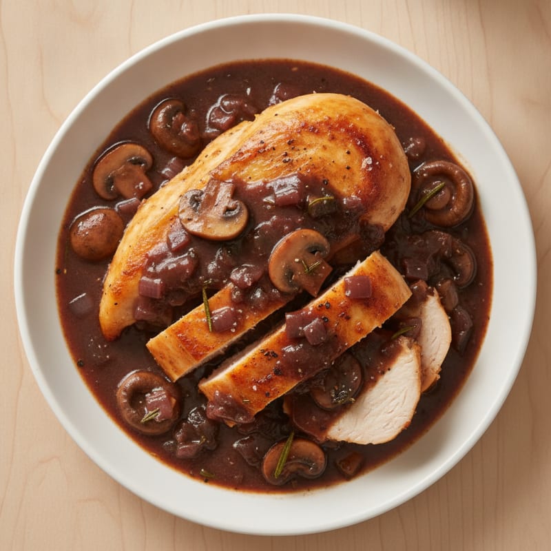 Savory Red Wine Mushroom Gravy with Roasted Chicken
