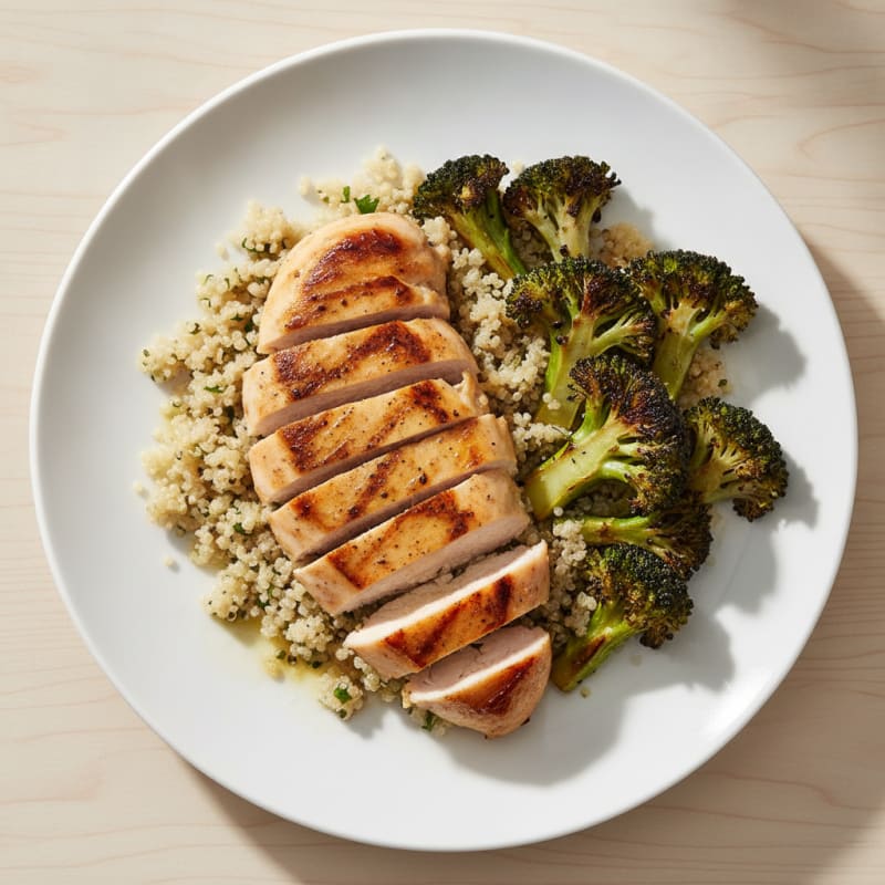 Grilled Chicken Breast with Quinoa and Roasted Broccoli