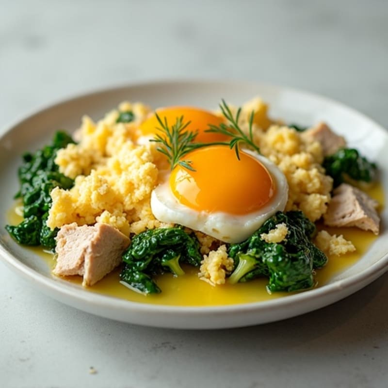 Cottage Cheese Scramble with Spinach and Roasted Turkey