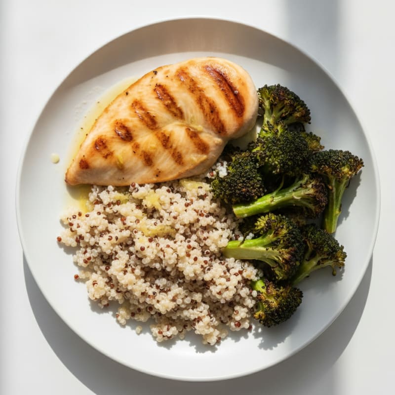 Grilled Chicken Breast with Quinoa and Roasted Broccoli