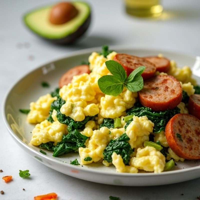 Egg White and Spinach Scramble with Turkey Sausage