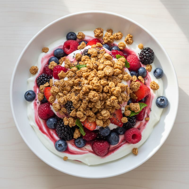 Greek Yogurt Parfait with Mixed Berries and Protein Granola